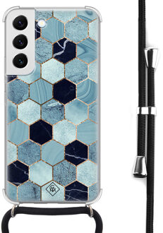 Casimoda Samsung Galaxy S22 hoesje met koord - Blue cubes Blauw