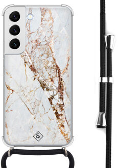 Casimoda Samsung Galaxy S22 hoesje met koord - Marmer goud Goudkleurig