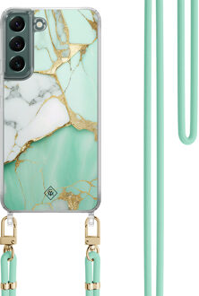 Casimoda Samsung Galaxy S22 hoesje met mint koord - Marmer mintgroen