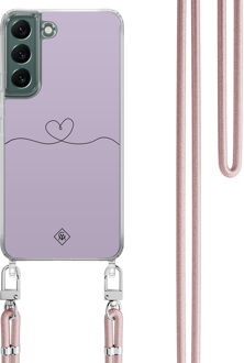 Casimoda Samsung Galaxy S22 hoesje met rosegoud koord - Hart lila Paars