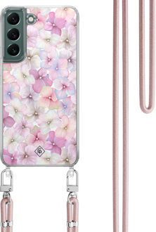 Casimoda Samsung Galaxy S22 hoesje met rosegoud koord - Hortensia Paars