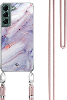 Casimoda Samsung Galaxy S22 hoesje met rosegoud koord - Marmer paars