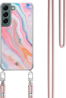 Casimoda Samsung Galaxy S22 hoesje met rosegoud koord - Pink glam Roze