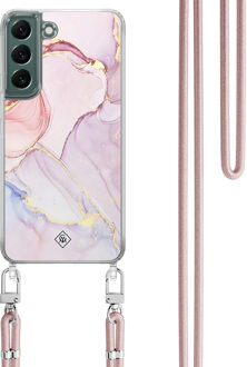 Casimoda Samsung Galaxy S22 hoesje met rosegoud koord - Purple sky Paars