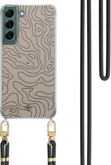 Casimoda Samsung Galaxy S22 hoesje met zwart koord - Abstract lines Bruin/beige