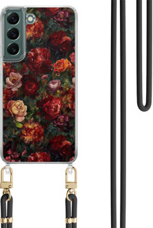 Casimoda Samsung Galaxy S22 hoesje met zwart koord - Floral garden Rood