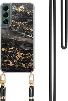 Casimoda Samsung Galaxy S22 hoesje met zwart koord - Marmer grijs brons