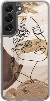 Casimoda Samsung Galaxy S22 hybride hoesje - Abstract gezicht bruin Bruin/beige