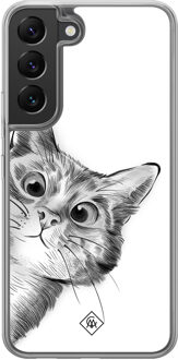 Casimoda Samsung Galaxy S22 hybride hoesje - Kat kiekeboe Wit