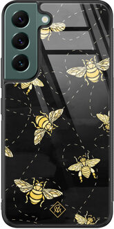 Casimoda Samsung Galaxy S22 Plus glazen hardcase - Bee yourself Zwart, Goudkleurig