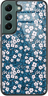 Casimoda Samsung Galaxy S22 Plus glazen hardcase - Bloemen blauw