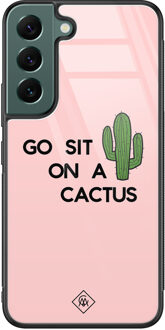 Casimoda Samsung Galaxy S22 Plus glazen hardcase - Go sit on a cactus Roze