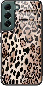 Casimoda Samsung Galaxy S22 Plus glazen hardcase - Golden wildcat Bruin/beige