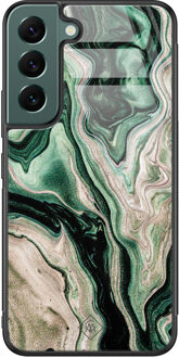 Casimoda Samsung Galaxy S22 Plus glazen hardcase - Green waves Groen