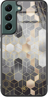 Casimoda Samsung Galaxy S22 Plus glazen hardcase - Grey cubes Grijs/zilverkleurig
