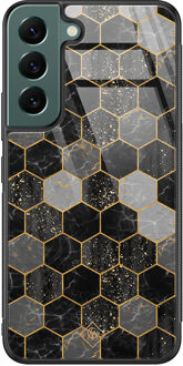 Casimoda Samsung Galaxy S22 Plus glazen hardcase - Hexagons zwart