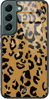 Casimoda Samsung Galaxy S22 Plus glazen hardcase - Jungle wildcat Goudkleurig