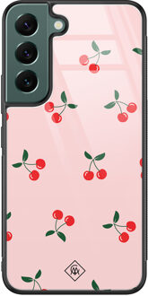 Casimoda Samsung Galaxy S22 Plus glazen hardcase - Kersjes Roze