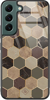 Casimoda Samsung Galaxy S22 Plus glazen hardcase - Kubus bruin groen Bruin/beige, Groen