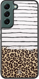 Casimoda Samsung Galaxy S22 Plus glazen hardcase - Leopard lines Bruin/beige