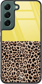 Casimoda Samsung Galaxy S22 Plus glazen hardcase - Luipaard geel