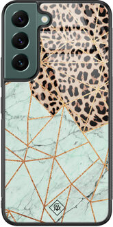 Casimoda Samsung Galaxy S22 Plus glazen hardcase - Luipaard marmer mint Bruin/beige, Blauw
