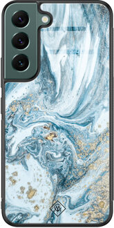 Casimoda Samsung Galaxy S22 Plus glazen hardcase - Marble sea Blauw