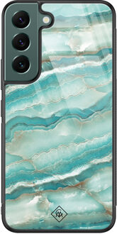 Casimoda Samsung Galaxy S22 Plus glazen hardcase - Marmer azuurblauw