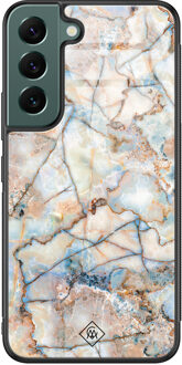 Casimoda Samsung Galaxy S22 Plus glazen hardcase - Marmer bruin blauw Bruin/beige, Blauw