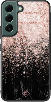 Casimoda Samsung Galaxy S22 Plus glazen hardcase - Marmer twist Zwart, Rosekleurig