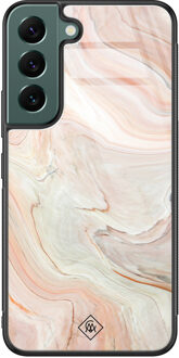 Casimoda Samsung Galaxy S22 Plus glazen hardcase - Marmer waves Bruin/beige