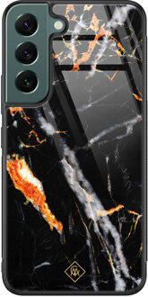 Casimoda Samsung Galaxy S22 Plus glazen hardcase - Marmer zwart oranje