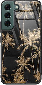 Casimoda Samsung Galaxy S22 Plus glazen hardcase - Palmbomen Zwart, Goudkleurig