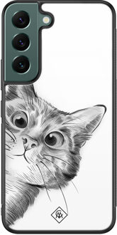Casimoda Samsung Galaxy S22 Plus glazen hardcase - Peekaboo Wit