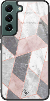 Casimoda Samsung Galaxy S22 Plus glazen hardcase - Stone grid Roze