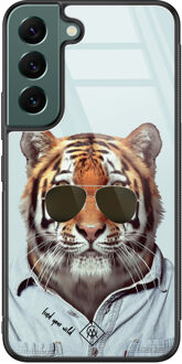 Casimoda Samsung Galaxy S22 Plus glazen hardcase - Tijger wild Blauw