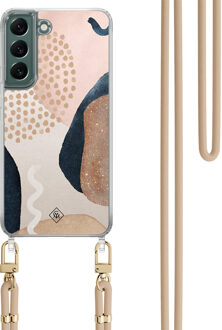 Casimoda Samsung Galaxy S22 Plus hoesje met beige koord - Abstract dots Bruin/beige