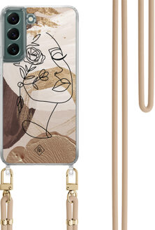 Casimoda Samsung Galaxy S22 Plus hoesje met beige koord - Abstract gezicht bruin Bruin/beige