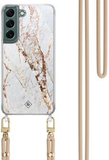 Casimoda Samsung Galaxy S22 Plus hoesje met beige koord - Marmer goud Goudkleurig