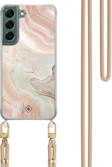 Casimoda Samsung Galaxy S22 Plus hoesje met beige koord - Marmer waves Bruin/beige