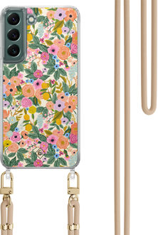 Casimoda Samsung Galaxy S22 Plus hoesje met beige koord - Pink garden Roze