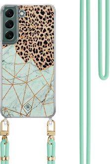 Casimoda Samsung Galaxy S22 Plus hoesje met mint koord - Luipaard marmer mint