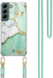 Casimoda Samsung Galaxy S22 Plus hoesje met mint koord - Marmer mintgroen