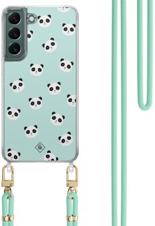 Casimoda Samsung Galaxy S22 Plus hoesje met mint koord - Panda print