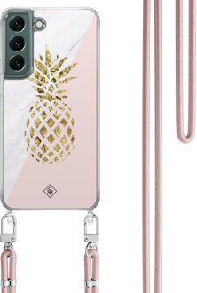 Casimoda Samsung Galaxy S22 Plus hoesje met rosegoud koord - Ananas Roze