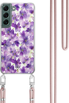 Casimoda Samsung Galaxy S22 Plus hoesje met rosegoud koord - Floral violet Paars