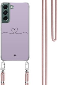 Casimoda Samsung Galaxy S22 Plus hoesje met rosegoud koord - Hart lila Paars