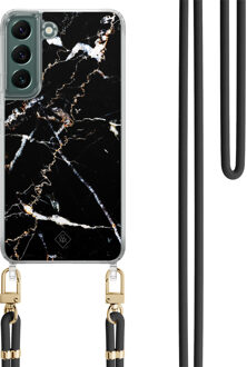 Casimoda Samsung Galaxy S22 Plus hoesje met zwart koord - Marmer zwart