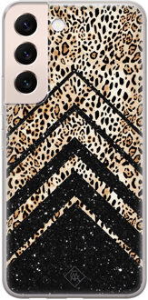 Casimoda Samsung Galaxy S22 Plus siliconen hoesje - Chevron luipaard Zwart, Bruin/beige