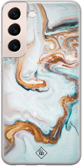 Casimoda Samsung Galaxy S22 Plus siliconen hoesje - Marmer blauw goud Blauw, Goudkleurig